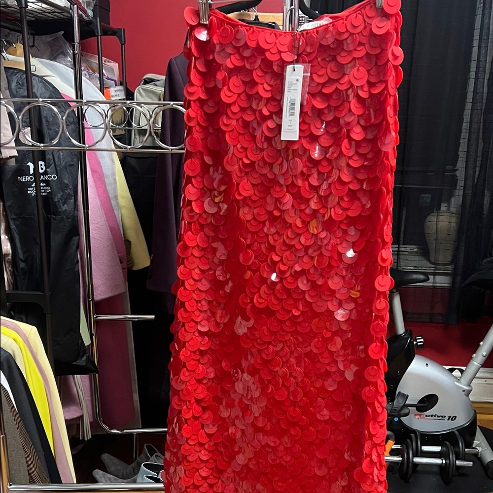 Alice + Olivia Red Sequin Pencil Skirt